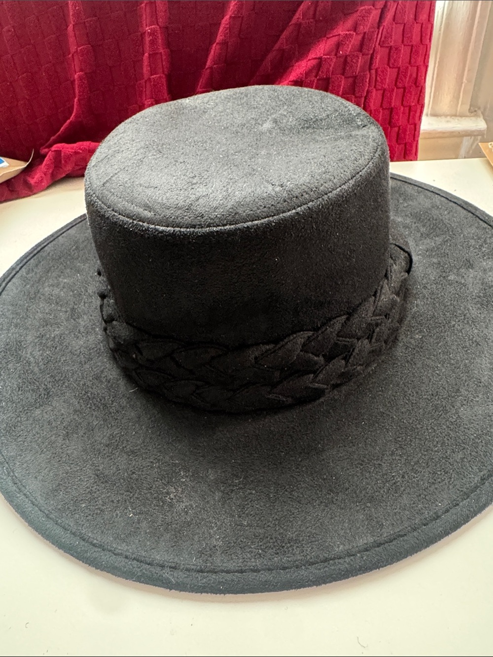 Wide Brim Black Felt Hat with Braided Band